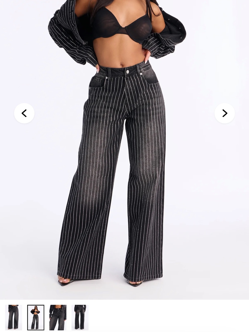 Black Denim Rhinestone Embellished Cropped Jacket and Matching Pants